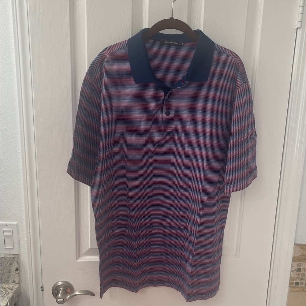 Bugatchi Multicolor Striped Shirt with Navy Collar